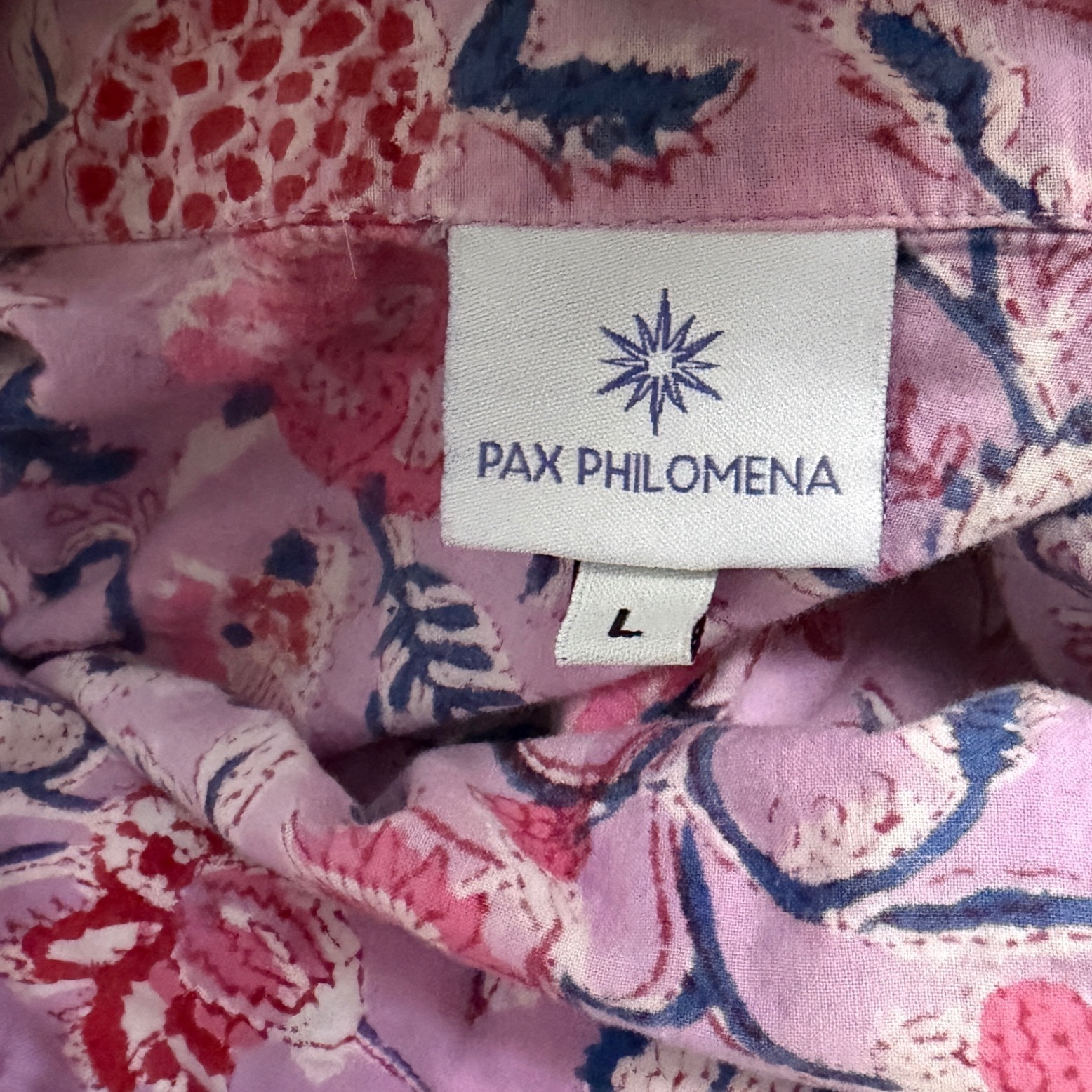 Pax Philomena Hand Block Print Floral Pink Cotton Pajama Set Shorts Large L — image 2 of 8